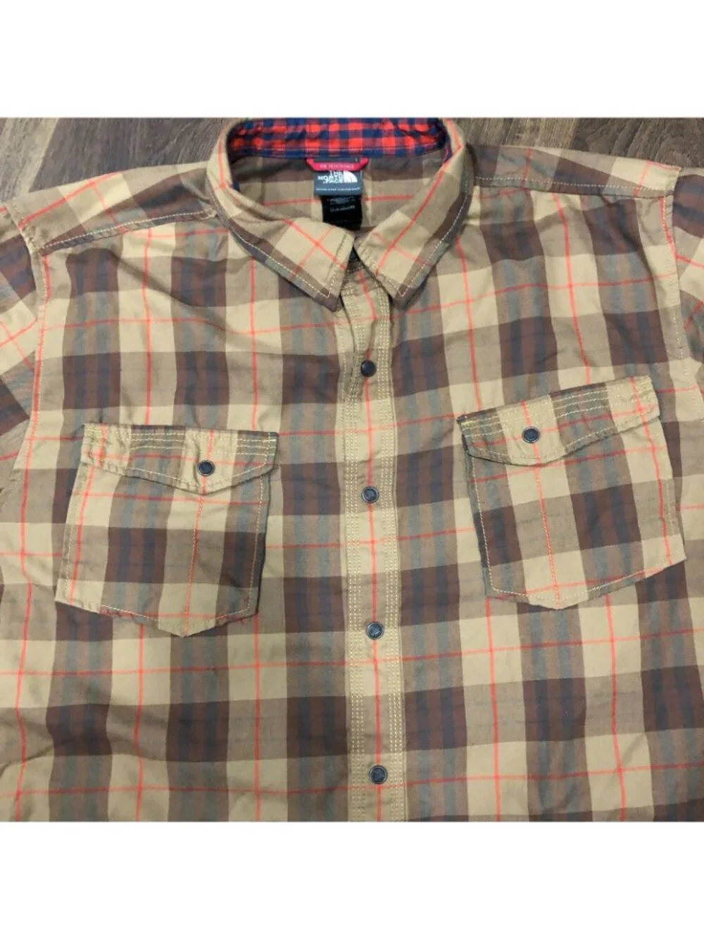THE NORTH FACE - Snap Front Brown Red Plaid Long Sleeve Shirt Mens Sz XL
